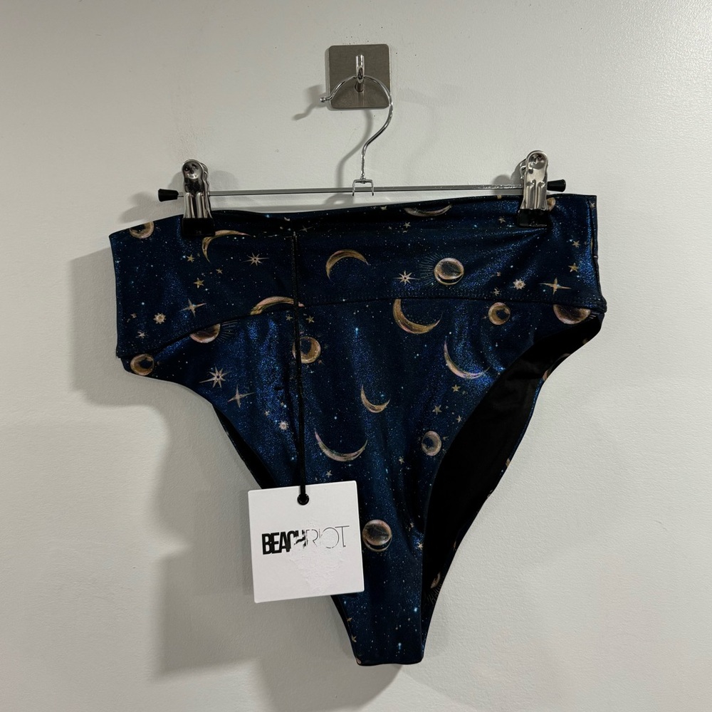 Beach Riot Women's High-Waist Moon-Print Bikini Bottom - Navy